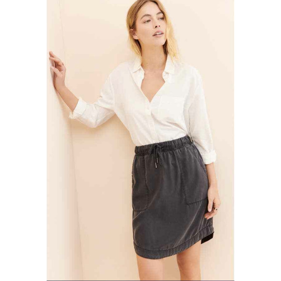 L Anthropologie Klara Pull-On Elastic Tie Waist Utility Slate Gray Mini Skirt - Picture 1 of 6